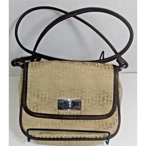 Tommy Hilfiger Crossbody Handbag Purse Women's  Small Tan Cream Monogram Logo